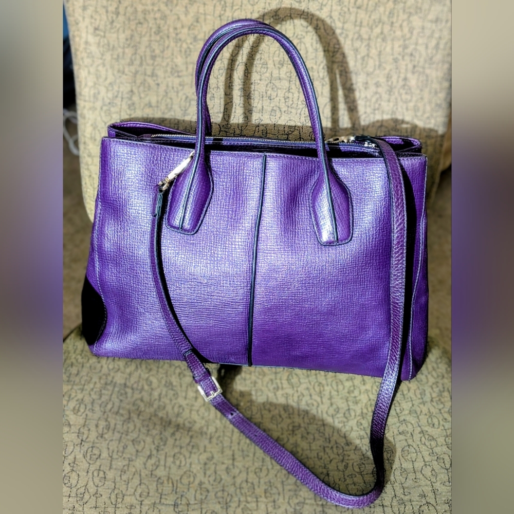 Tod's Purple Leather Satchel Handbag with Adjustable Strap